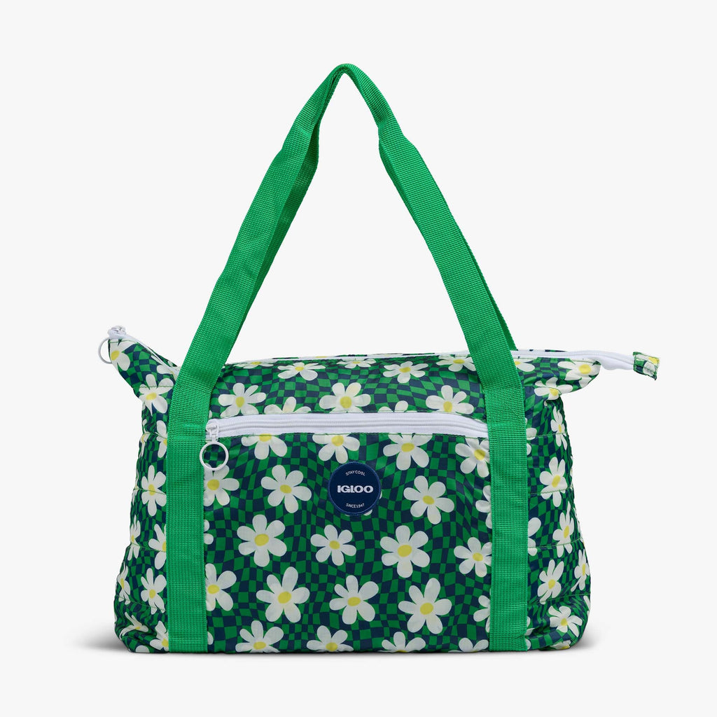 Retro Packable Puffer 20-Can Cooler Bag C3 - Psychedelic Daisy - Front View