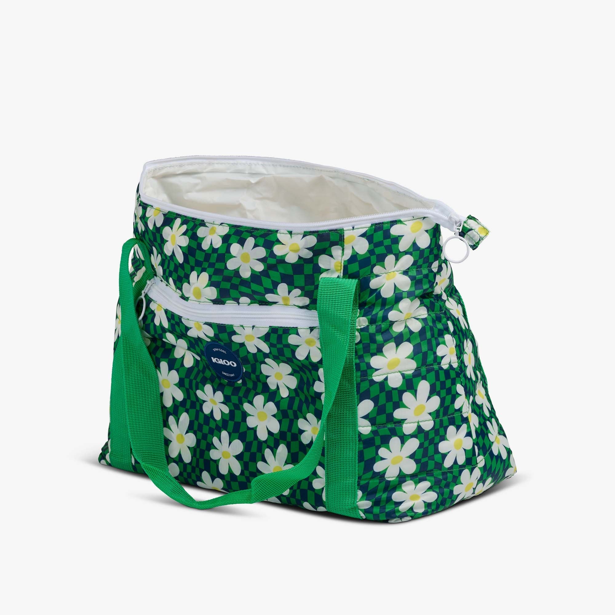 Retro Packable Puffer 20-Can Cooler Bag C3 - Psychedelic Daisy - Open View