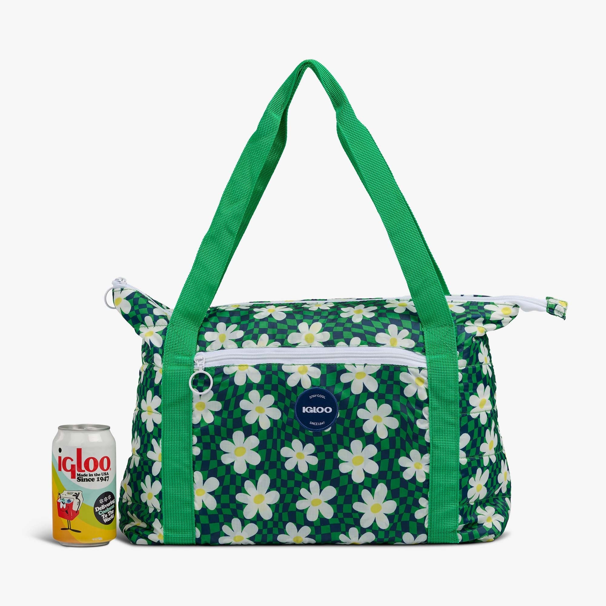 Retro Packable Puffer 20-Can Cooler Bag C3 - Psychedelic Daisy - Size View