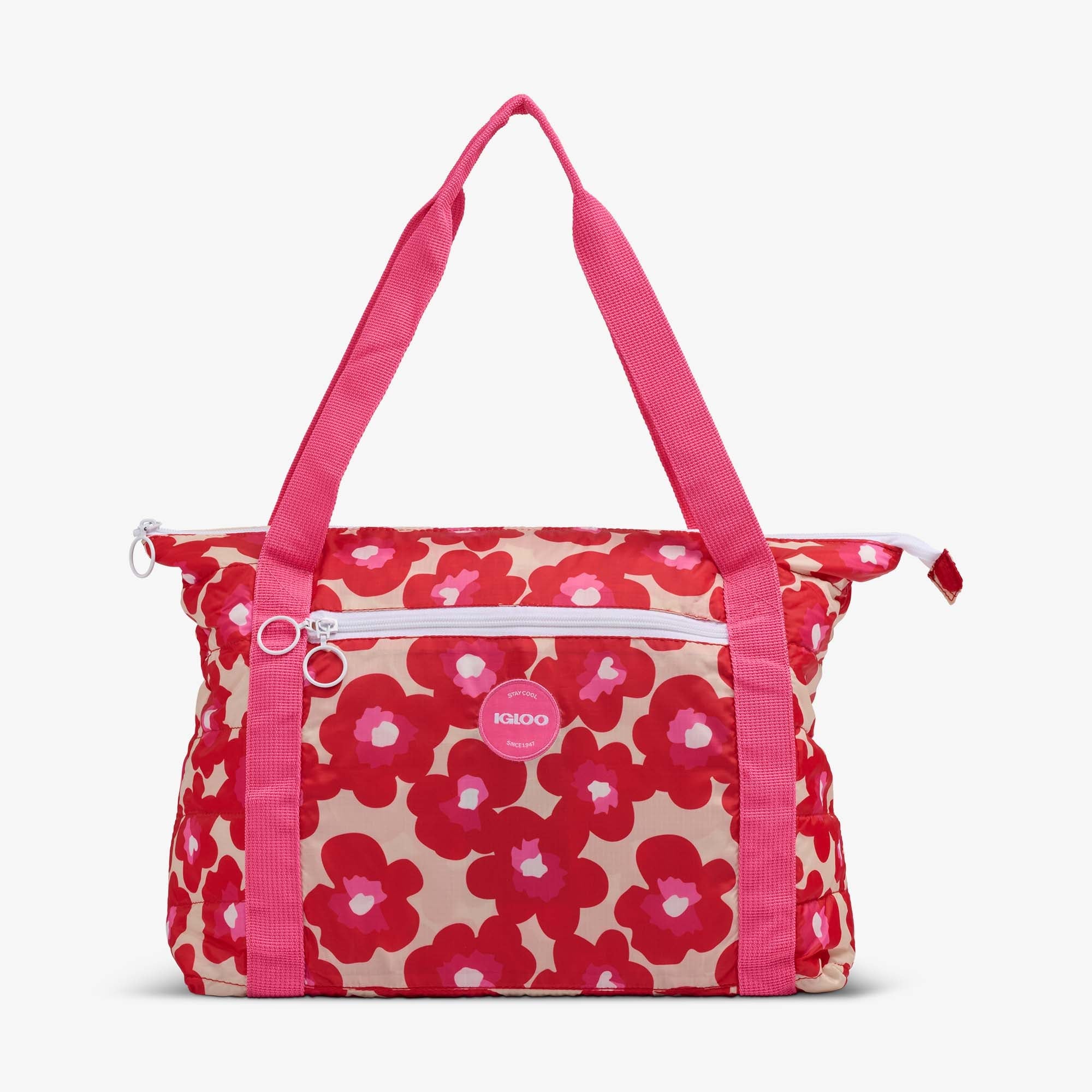Retro Packable Puffer 20-Can Cooler Bag C3 - Mod Floral - Front View