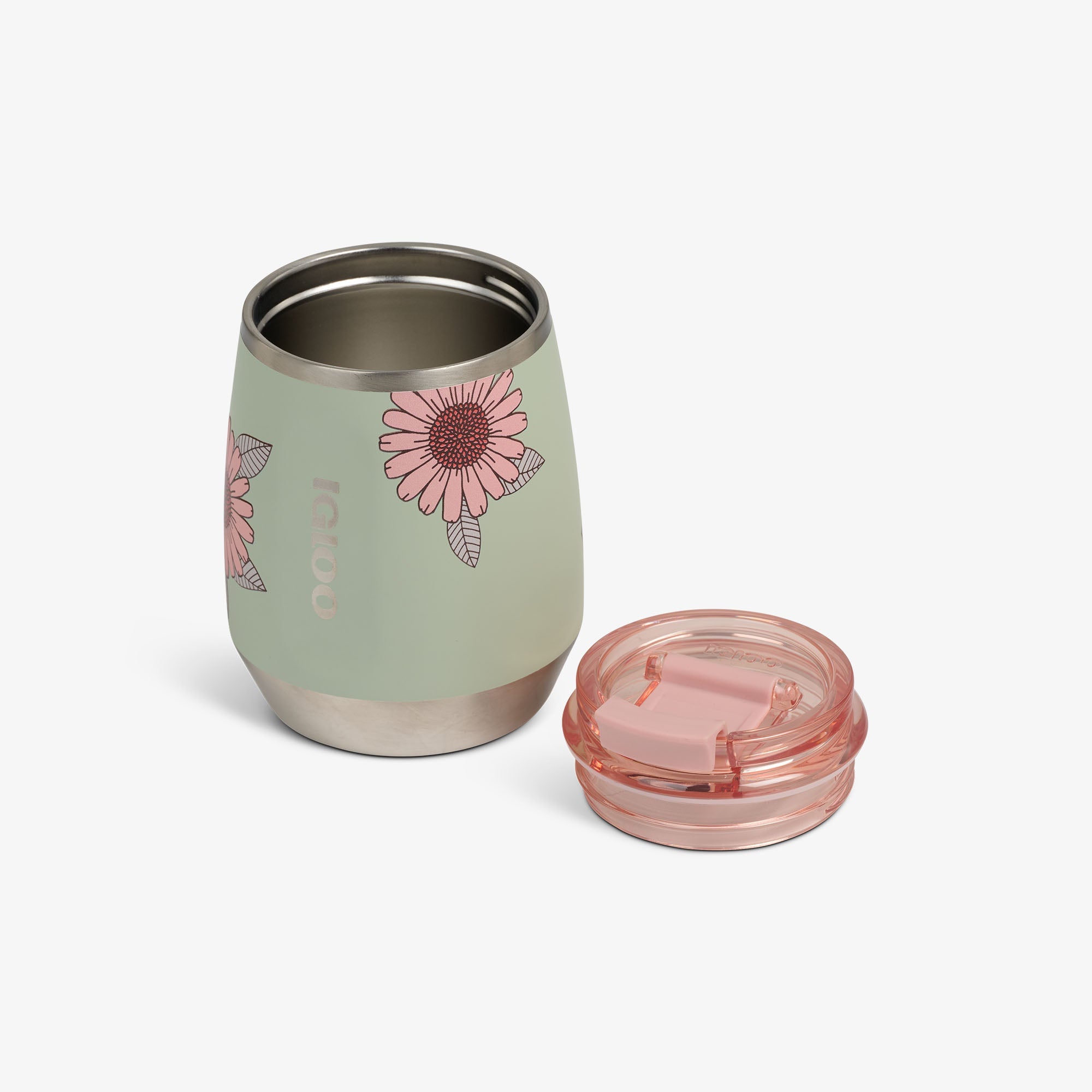 Floral 10 Oz Wine Tumbler S4 - Sage - Open View