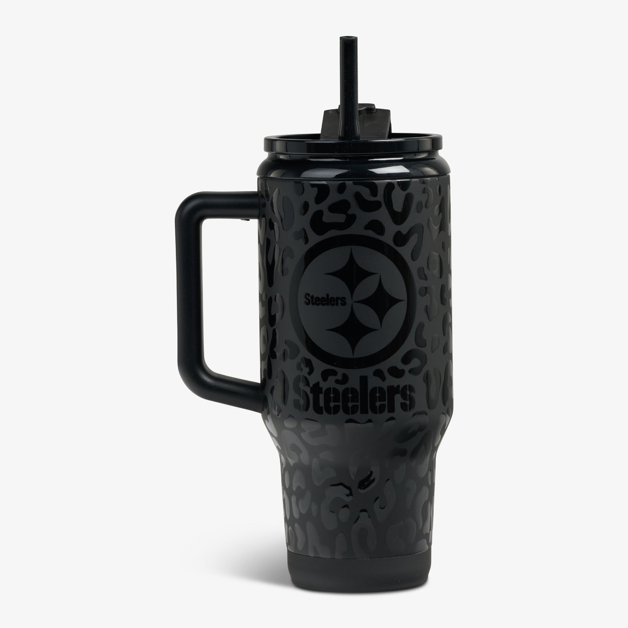NFL 32 Oz Leopard Flip ‘n’ Sip Travel Mug Q9 - Steelers - Product View