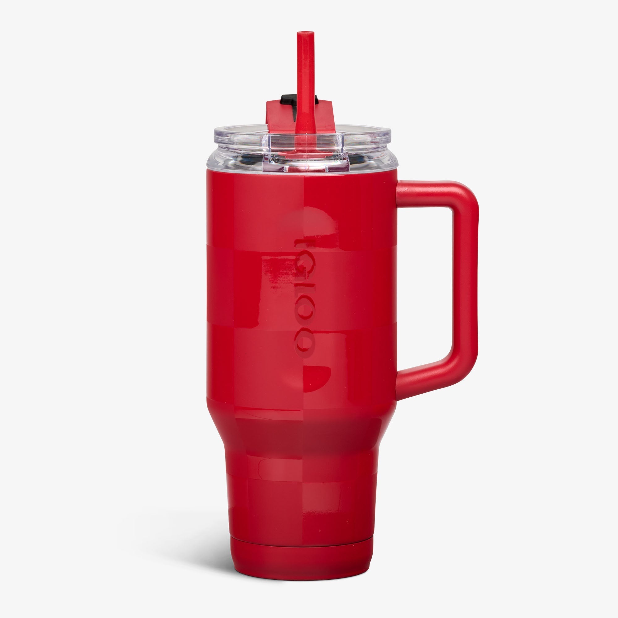32 Oz Flip ‘n’ Sip Travel Mug B6 - Crimson Check - Front View