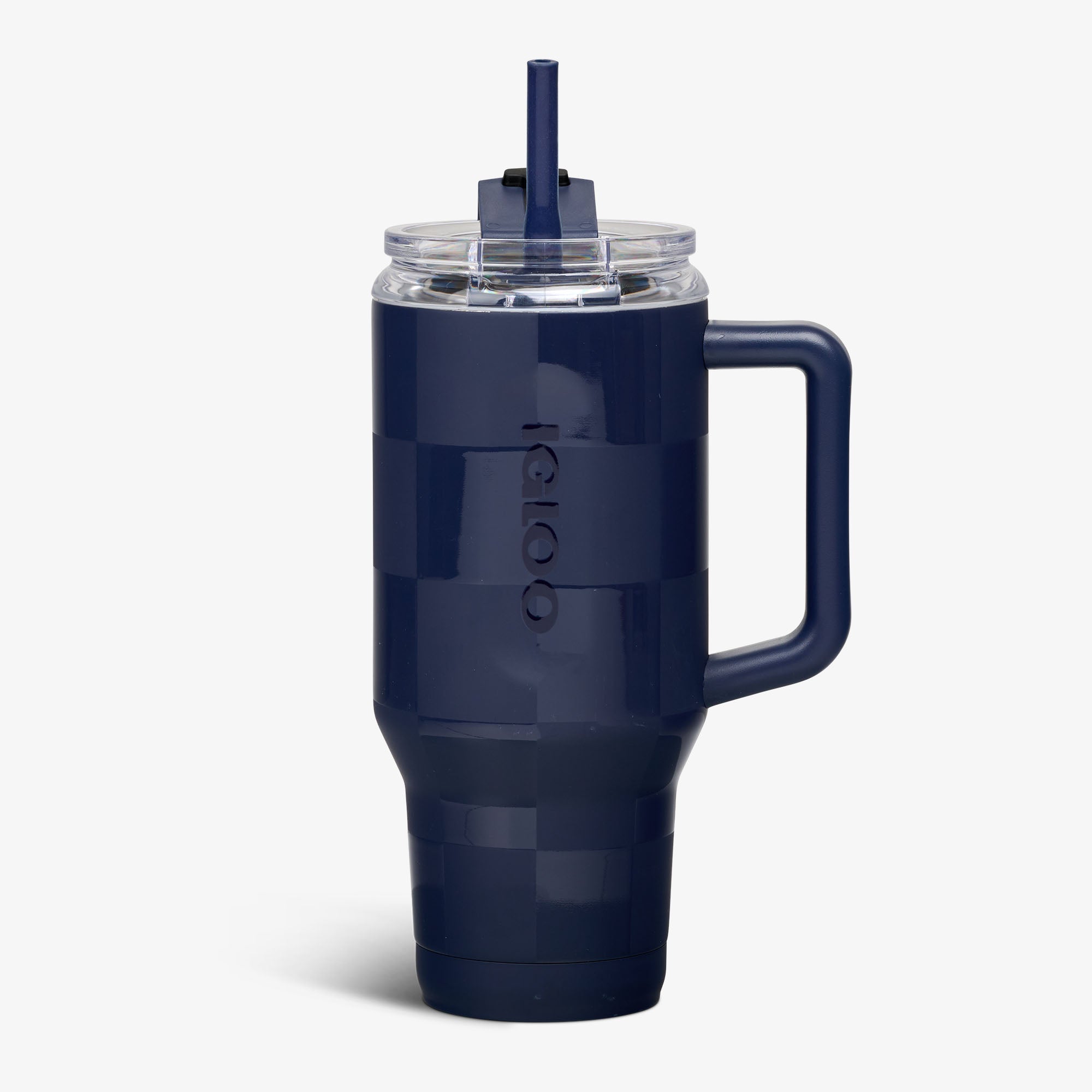 32 Oz Flip ‘n’ Sip Travel Mug B6 - Navy Check - Front View